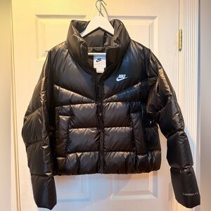Nike Black Puffer Jacket for women- Shiny Quilted Coat